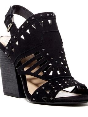 Vince Camuto Black Studded Cutout Block Heel Sandal
